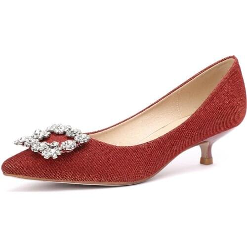 Designer women pumps Wedding None-Woven Slip On 3.5CM Thin High Heels Pointed Toe Shallow Rhinestones women shoes size 35-42