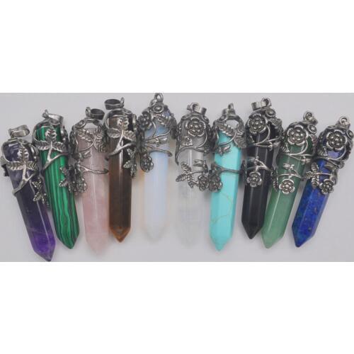 Mixed Stone GEM Pillar Pendant Flower Plants Jewelry (10 pcs/lot)
