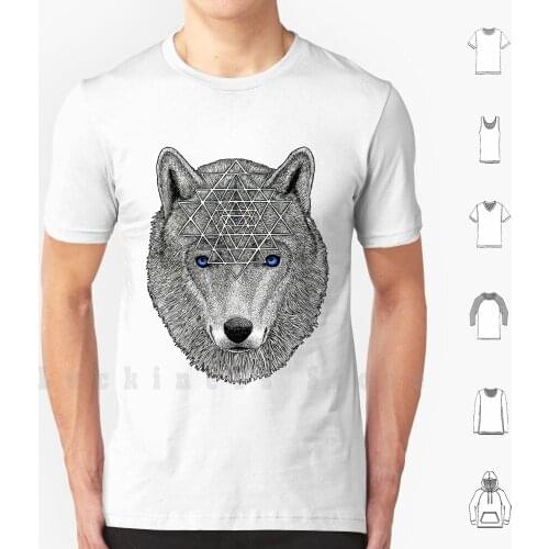 Wolfe T Shirt DIY Cotton Big Size S-6xl Wolf Sri Yantra Sacred Geometry Spirit Animal Animal Totem Shaman Animal Guide Pen