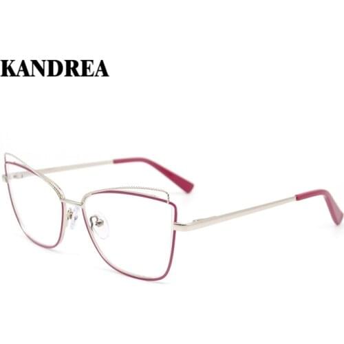 KANDREA Metal Cat Eye Glasses Frame for Women Clear Lens Glasses 2021 Optical Eyewear Cat Ear Computer Female Cute Eyeglasses