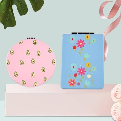 Makeup Mirror with Double Sides for Lady Flowers Cool Folding Magnifying Portable Travel Compact Pocket Cosmetic Vanity Mirrors