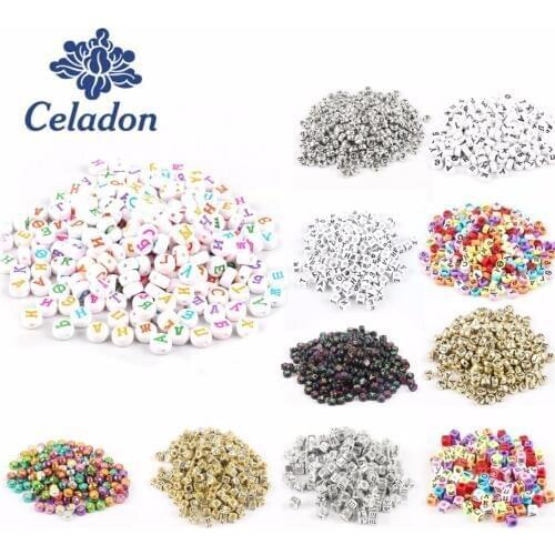 Colorful Loose Spacer Beads Acrylic Square Round Russian Alphabet Letter Beads 6mm For Jewelry Making DIY Accessories 200pcs