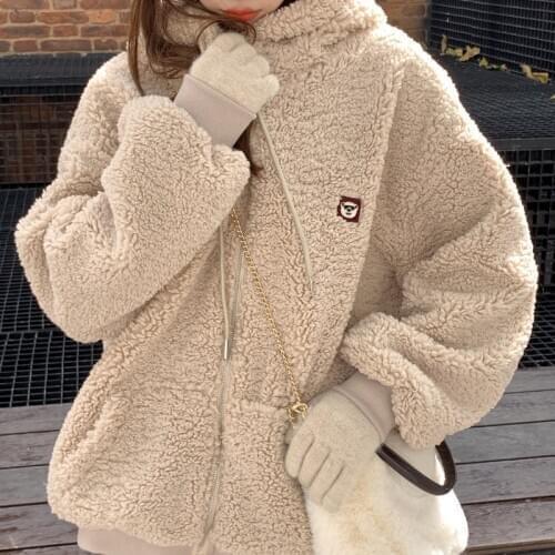 Winter Womne Hooded Thick Jacket Female Fashion Korean Zip Plus Size Teddy Fur Coat Ladies casual Soft Loose Fur Overcoat Tops