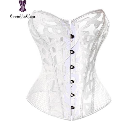 Fashion design transparent sexy bustier hollow out vintage net corselet body shaper costume lace bridal corset for wedding Sexi