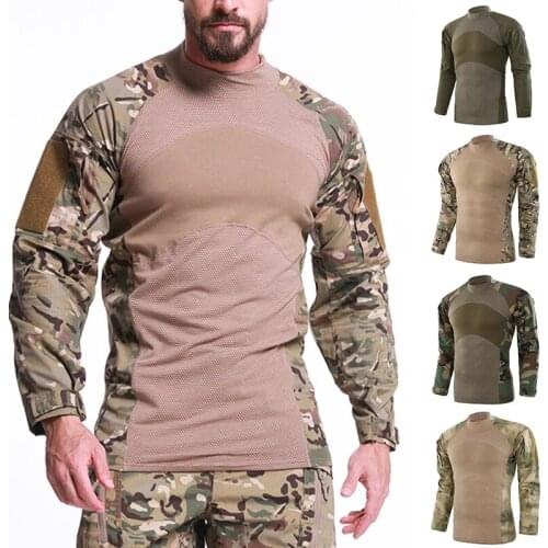 Mens Summer Tactical T shirt Army Combat Airsoft Tops Long Sleeve Shirt Paintball Hunt Camouflage Clothing M-2XL TT@88