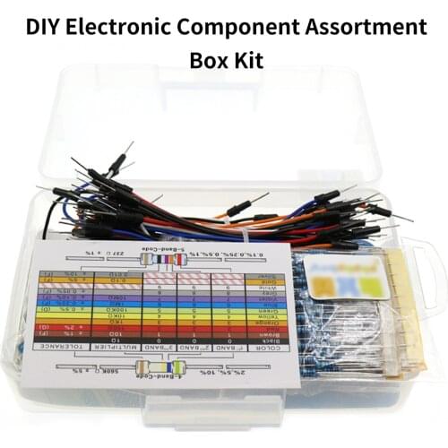 DIY Electronic Component Box Kit with Breadboard Capacitors Resistors Transistors Diodes LEDs Jumper Cable with Storage Box