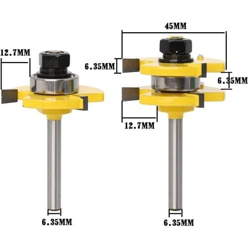 2pc Tongue & Groove Joint Assembly Wood Router Bits Set T-shape Milling Cutter Drawer Wood Cutting Tool Woodworking Tools