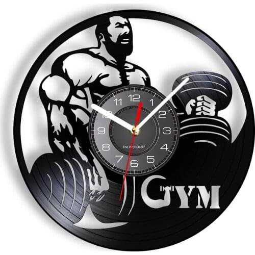 Powerlifter Home Gym Wall Decor Vinyl Record Clock Strong Man Crossfit Fitness Clocks Watch Vintage Timepieces Bodybuilding Gift