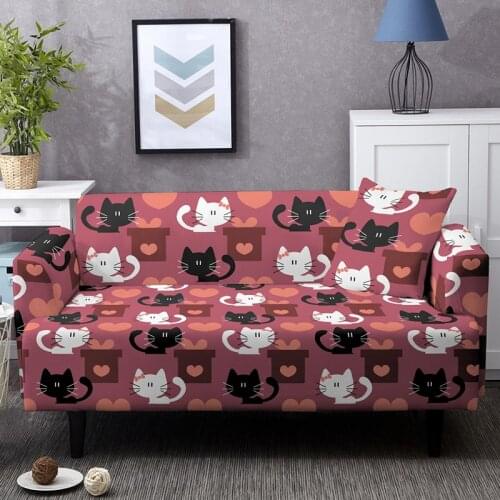 Cartoon Lovely Cat Slip-Resistant Stretch Sofa Cover Elastic Slipcovers 1/2/3/4 Seat Couch Covers For Living Room Decoration