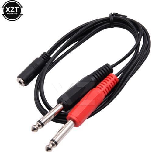 New 1PCS 3.5mm Female Jack to 2*6.35mm Male TRS 2 Mono Male Audio Socket Adapter Cable HOT SALE