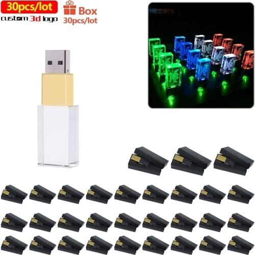 30pcs/lot new arrival Free LOGO usb flash drive 64GB 32GB 16GB 8GB pen drive pendrive Crystal u disk memoria cel usb stick gift