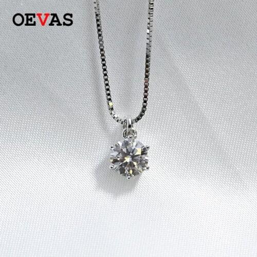 OEVAS Real 1 Carat D Color Moissanite Bridal Pendant Necklace 100% 925 Sterling Silver Wedding Party Fine Jewelry Gift Wholesale