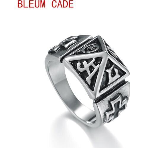 Punk Men Cross Triangle Eye of Providence Illuminati Pyramid All Seeing Eye Stainless Steel Male Punk Ring Jewelry