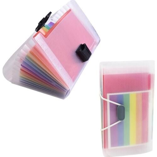 Protable A6 Rainbow Plastic 13 Pockets Expanding File Folder Office Organizer Document Holder Bag Bills Storage Box