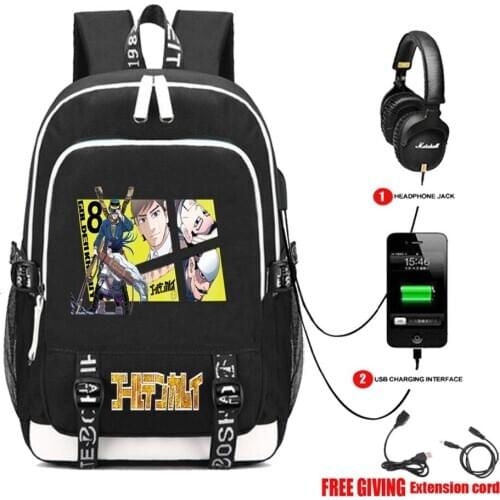 Anime Golden Kamuy backpack USB Charging Headphone jack Unisex Travelbag Laptop Rucksack Teenagers student book bag 8 style