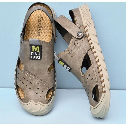 Sandals Mens Summer Slippers 2021 Genuine Leather For Men Casual Outdoor Beach Shoes Male Holiday Handmade Sneakers Soft Retro