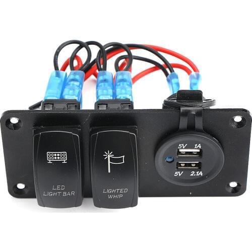 NEW 2 Gang LED Rocker Switch Panel 2 USB Power Charger Voltmeter Gauge Marine Boat