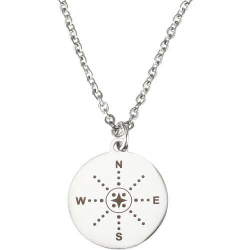 Inspirational Lettering Necklace Compass round Lettering Stainless Steel Simple Necklace Fashion Jewelry