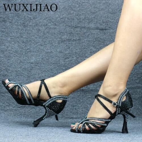 WUXIJIAO Womens Latin Dance Shoes New Dance Shoes Unique Design Salsa Shoes Diamond Sandals