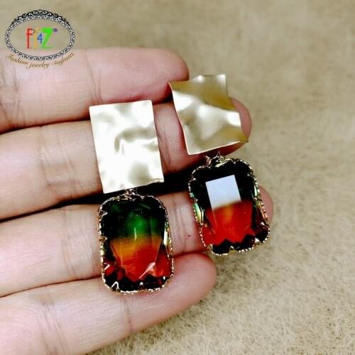 F.J4Z Quality Anti-allergy Earrings for Women Elegant Gradient Glass Pendant Statement Earring Office Lady Anniversary Gifts