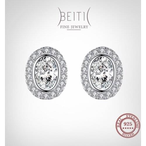 Beitil Authentic 925 Sterling Silver Fashion Luxury Clear Zircon Stud Earrings For Women Ellipse CZ Romantic Wedding Jewelry