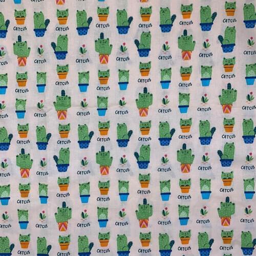 100%Cotton Fabric Light yellow Cartoon cactus cat pattern Digital Printing Sewing Material Children Fabric Diy Dress Clothing