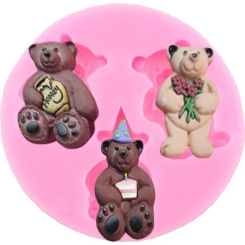 3D Cartoon Bear Silicone Mold DIY Baby Birthday Fondant Cake Decorating Tools Chocolate Cupcake Topper Candy Polymer Clay Moulds