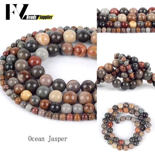 4-12mm Natural Ocean Jaspers Stone Loose Spacer Round Beads For Jewelry Making DIY Bracelets Necklace Needlework 15"
