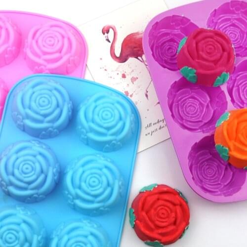 6 Cavity 3D Rose Flower Silicone Cake Mold for Chocolate Mousse Pastry Dessert Ice Cream Jelly Pudding Bakeware Decorating Tools