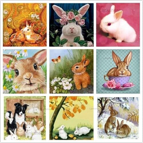 5D Diy Diamond Mosaic Painting Lovely Bunny Art Embroidery Cross Stitch Kits Animals Rabbit Child Hobby Craft Home Decoration