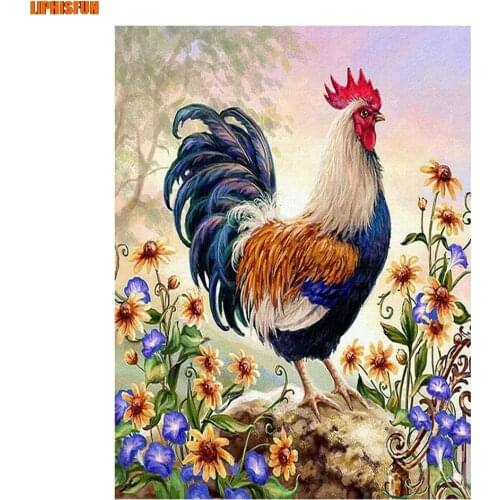 LIPHISFUN Handmade Cross Stitch Embroidery Diamond Painting Full Drill Home Decor Square Round Cartoon Rooster Sunflower