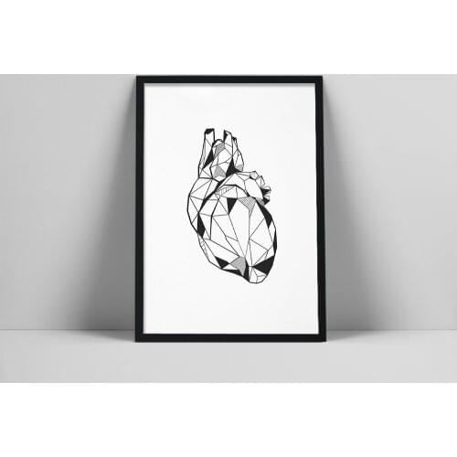 Anatomical heart art, Human heart print, Anatomy medical print, Geometric printable wall art, Black white poster,tctic artworkh