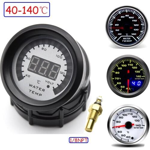 40-140℃ Auto Water Temperature Gauge for 12V Gasoline Car 52MM Racing Meter with 1/8NPT Water Temp Sensor Gauge Cup Holder 2"