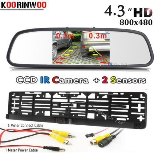 Koorinwoo Dual Core CPU Car Parking Sensors EU European License Plate Frame Camera Rear View Camera Reverse Backup Monitor Videp