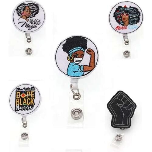 Free shipping felt Black nurse magic ID Retractable badge with clip holder