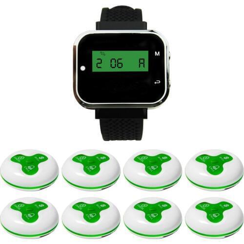 JINGLE BELLS CTT23 waterproof calling systems 8 buttons+1 watch pager receiver for restaurant calling numbers guest watch pagers