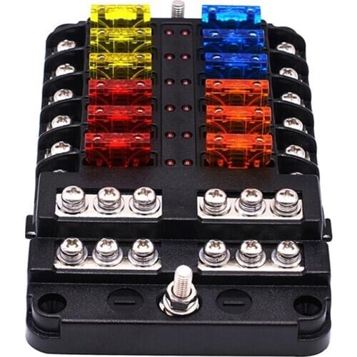 Durable12v 32v 6 Ways12 Ways Plastic Cover Fuse Box Holder M5 Stud With Led Indicator Light Blade For Auto Car Boat Marine Trike