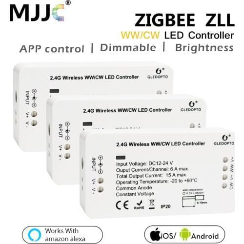 Gledopto ZIGBEE Dimmer ZLL WW CW LED Strip Light Controller 12V 24V DC Compatible Smart Home Bridge Hub and Amazon Alexa Echo