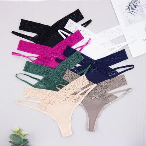 IXueJie Women Sexy Lace Panties Floral Transparent Low-waist Underpant Cross Strap Bow Thong Female G-string Underwear Lingerie
