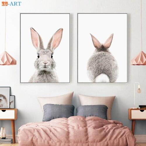 Nursery Bunny Rabbit Canvas Painting for Living Room Wall Art Nordic Home Poster Lovely Animal Baby Bedroom Decoration Picture