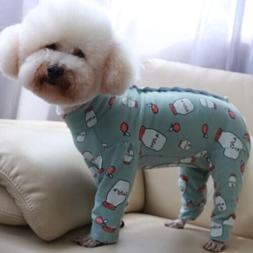 Pet Dog Jumpsuit Thin 100%Cotton Puppy Clothes Printed Overalls For Small Dogs Protect Belly Stretchy Pajamas Poodle Home Wear