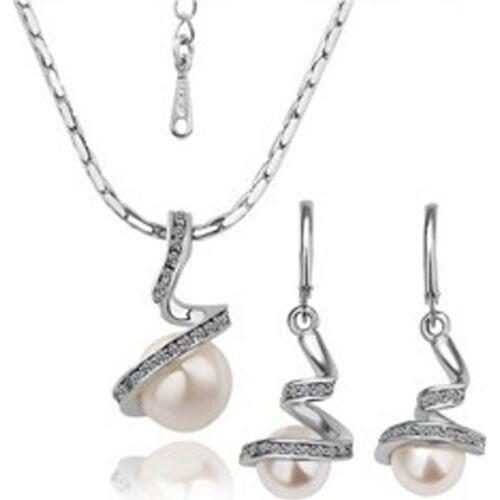 Fine jewelry set 925 sterling silver suitable for ladies wedding pearl set silver white necklace earrings set yw005