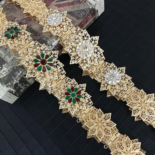 Moroccan Women Caftan Belt Gold Red Green Stone Ethnic Wedding Gown Metal Waist Chain Jewelry
