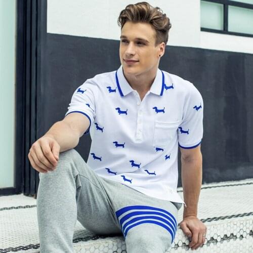 2021 Fashion TB THOM Brand Polo Shirts Men Casual Slim Cotton Polo shirt Summer Short Sleeve Puppy Embroidery Polo Clothing