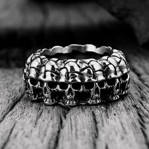 Megin D Vintage Motorcycle Style Personality Skulls Titanium Steel Rings for Men Women Couple Friend Fashion Gift Jewelry