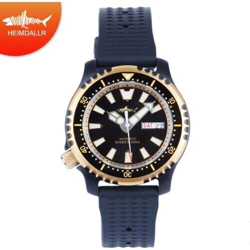 HEIMDALLR 200M Mens Diver Watch Sapphire Crystal NH36A Automatic Watch Waterproof Black PVD Coated Case Mechanical Watches