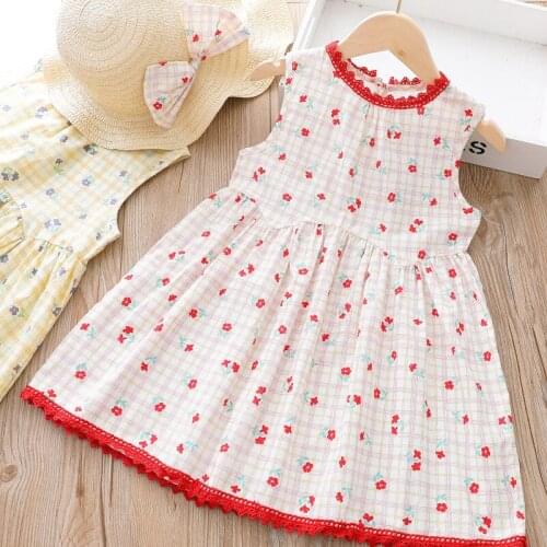 Girls' 2021 Summer New Little Girl Sweet Thin Floral Dress Korean Style Ocean Style Beach Dresses