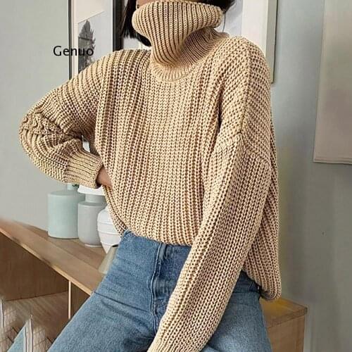 Autumn Winter Knitted Turtleneck Sweater Women Thick Long Oversized Sweaters Women Solid Cashmere Pullovers Korean Tops