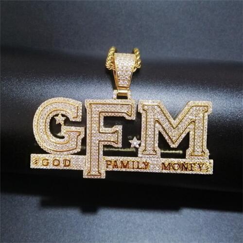 Iced Out Letters Pendant Necklace New Arrival God FAMILY MONEY AAA Zircon Mens Charms Necklace Hip Hop Jewelry