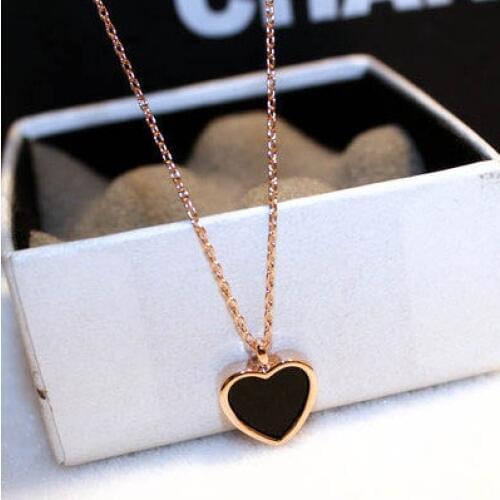 Cute Love Heart Rose Gold Silver Color Pendant Long Chain Statement Necklace for Women Fashion Jewelry